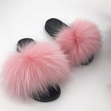 2020  Real Fox Fur Slides Wholesale Furry Sliders Women Ladies Fur Slippers hand mada amazing Quality