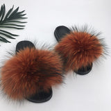 2020  Real Fox Fur Slides Wholesale Furry Sliders Women Ladies Fur Slippers hand mada amazing Quality