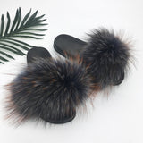 2020  Real Fox Fur Slides Wholesale Furry Sliders Women Ladies Fur Slippers hand mada amazing Quality